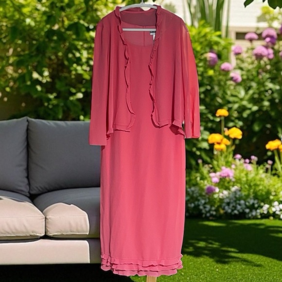 NWT 8 Coral Dress and cover up jacket semi formal ruffles MOTB MOTG Dana Kay - Picture 1 of 7